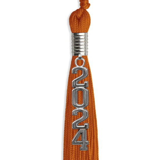 Orange Graduation Tassel with Silver Stacked Date Drop by Wholesale Grad Supply