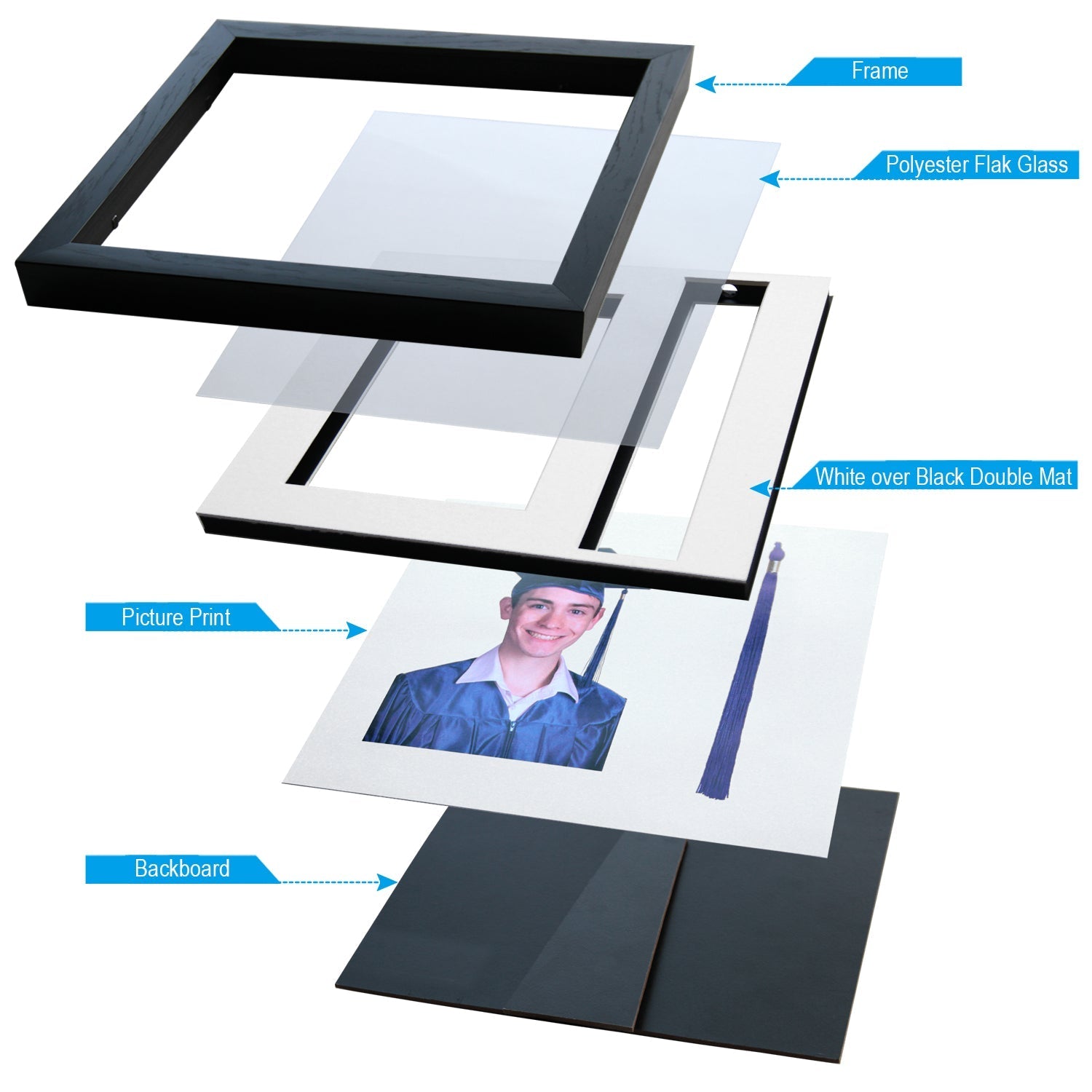 Picture Frame and Tassel Holder 11.2"x10" with Shatter-Resistant Glass by Wholesale Grad Supply