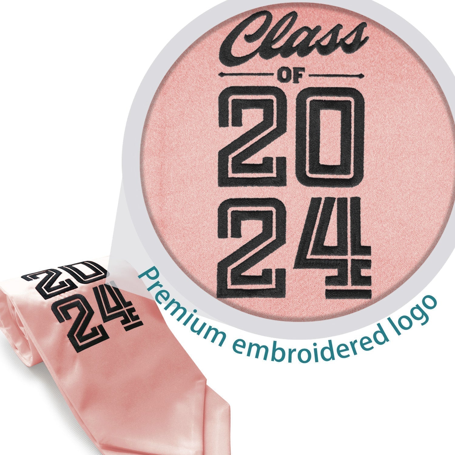 Pink Class of 2024 Graduation Stole/Sash with Classic Tips by Wholesale Grad Supply