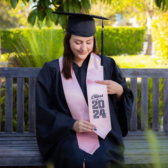 Pink Class of 2024 Graduation Stole/Sash with Classic Tips by Wholesale Grad Supply