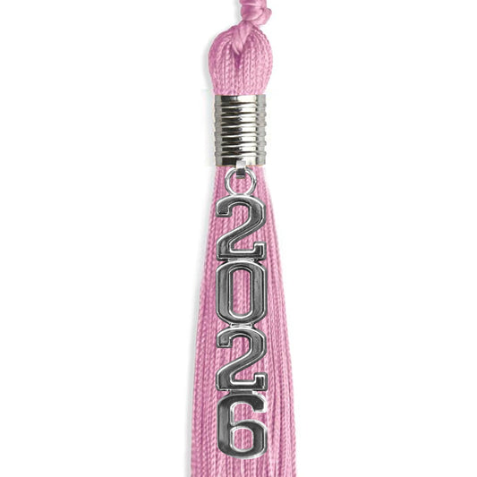 Pink Graduation Tassel with Silver Stacked Date Drop by Wholesale Grad Supply