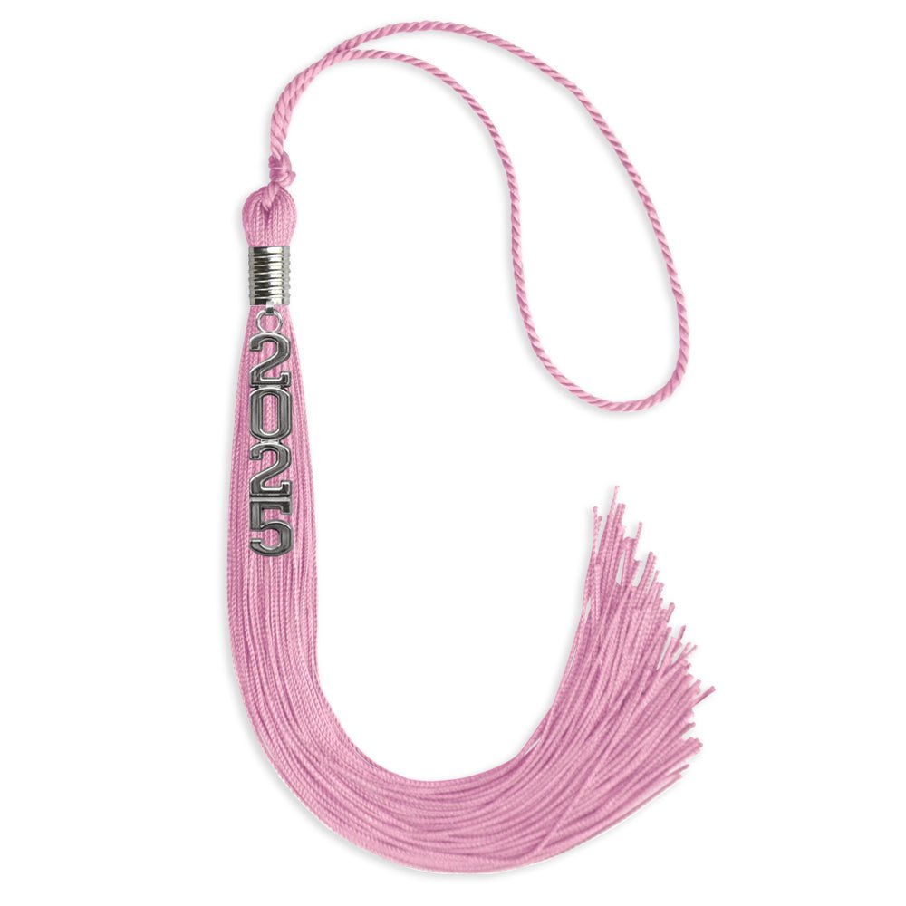 Pink Graduation Tassel with Silver Stacked Date Drop by Wholesale Grad Supply