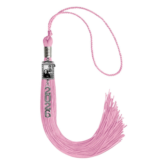 Pink Tassel with Photo Frame Charm and Stacked Date Drop by Wholesale Grad Supply