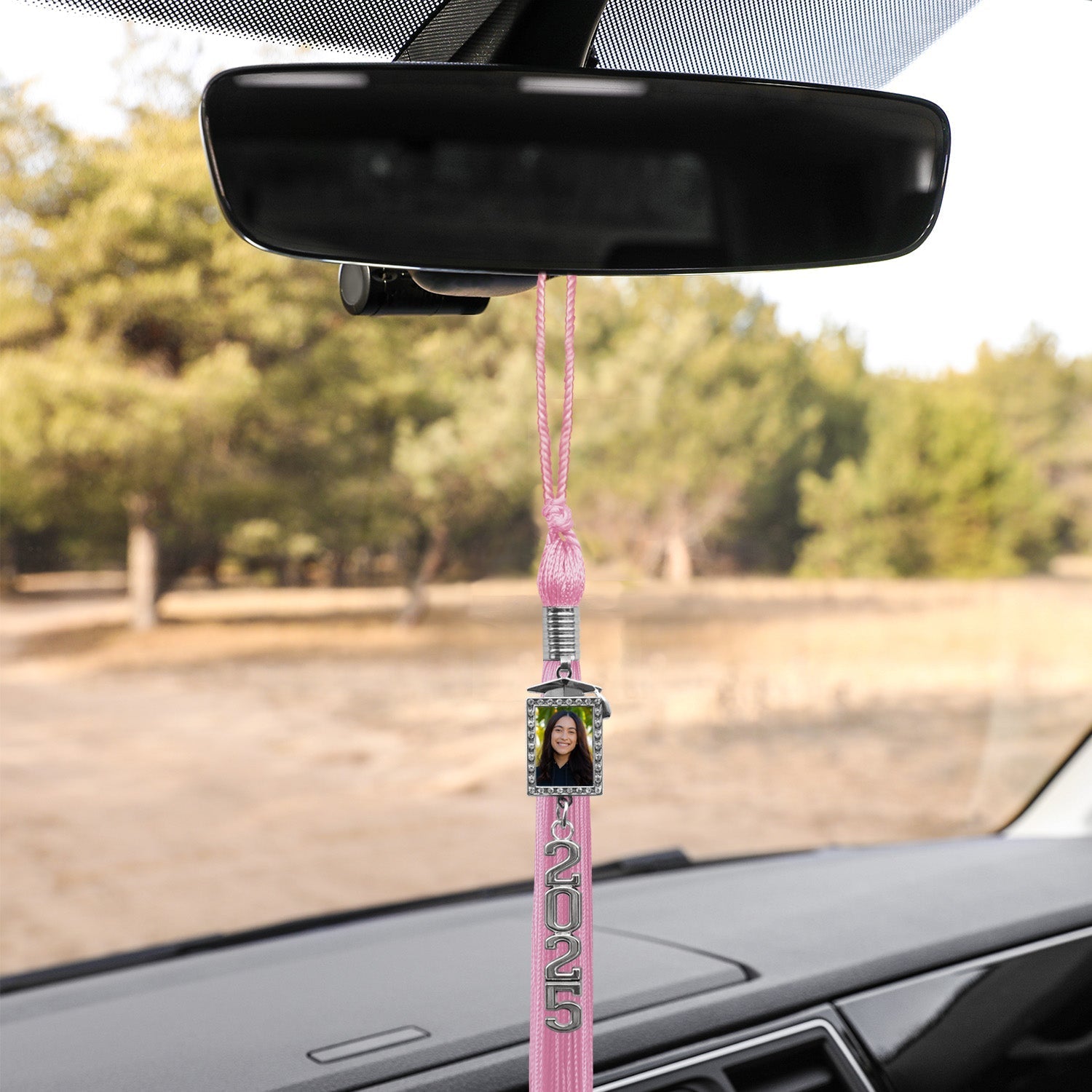 Pink Tassel with Photo Frame Charm and Stacked Date Drop by Wholesale Grad Supply