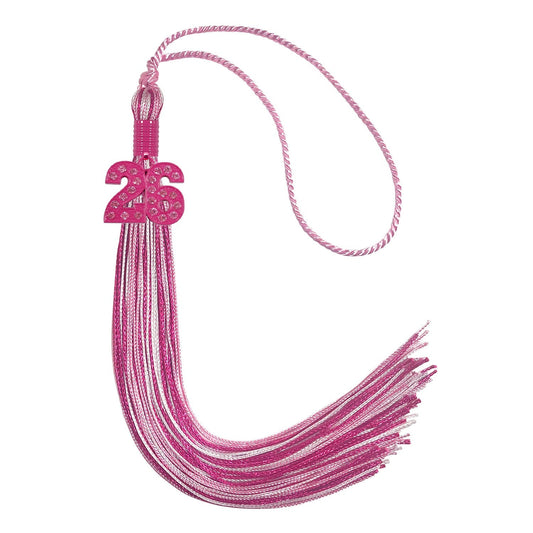 Pink/Hot Pink/White Mixed Color Graduation Tassel with Pink Date Drop by Wholesale Grad Supply