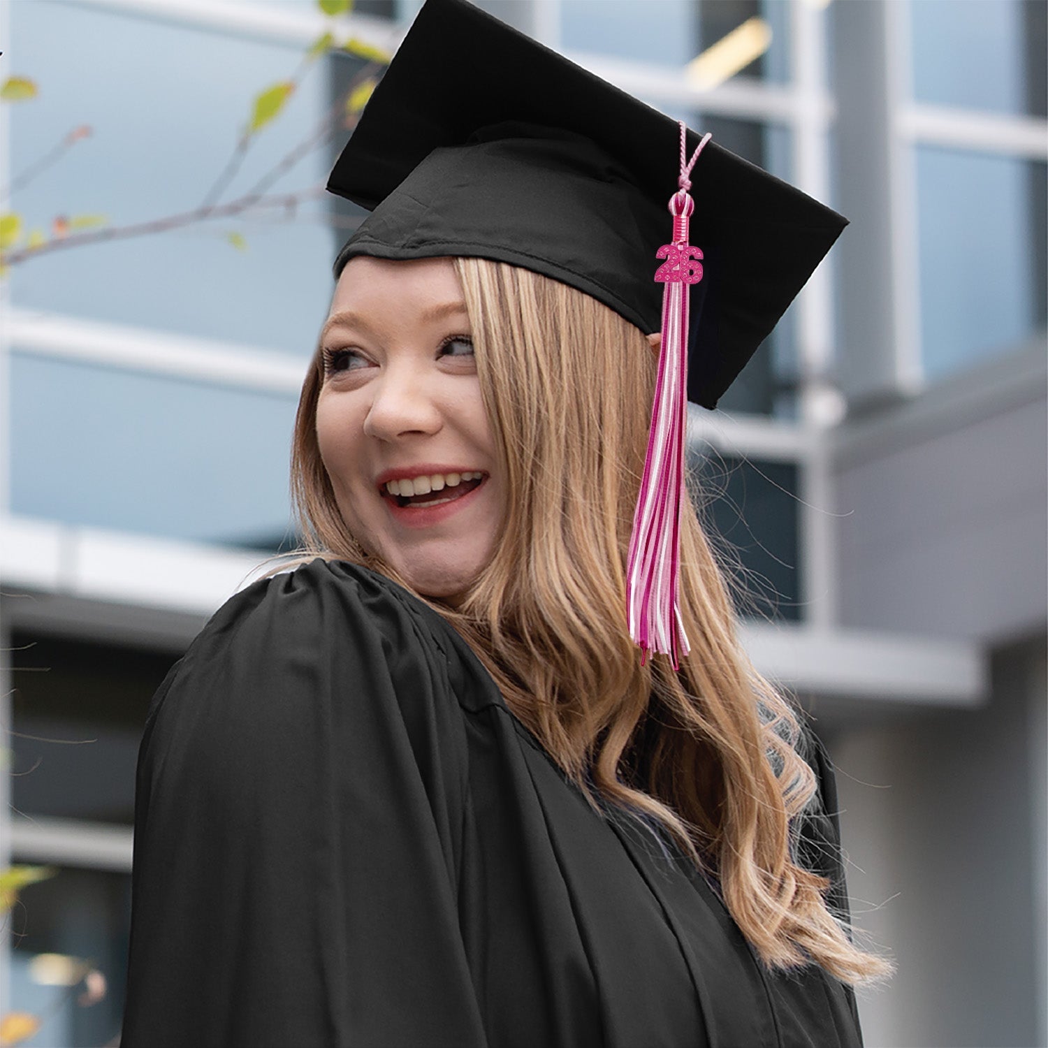 Pink/Hot Pink/White Mixed Color Graduation Tassel with Pink Date Drop by Wholesale Grad Supply