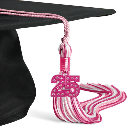 Pink/Hot Pink/White Mixed Color Graduation Tassel with Pink Date Drop by Wholesale Grad Supply
