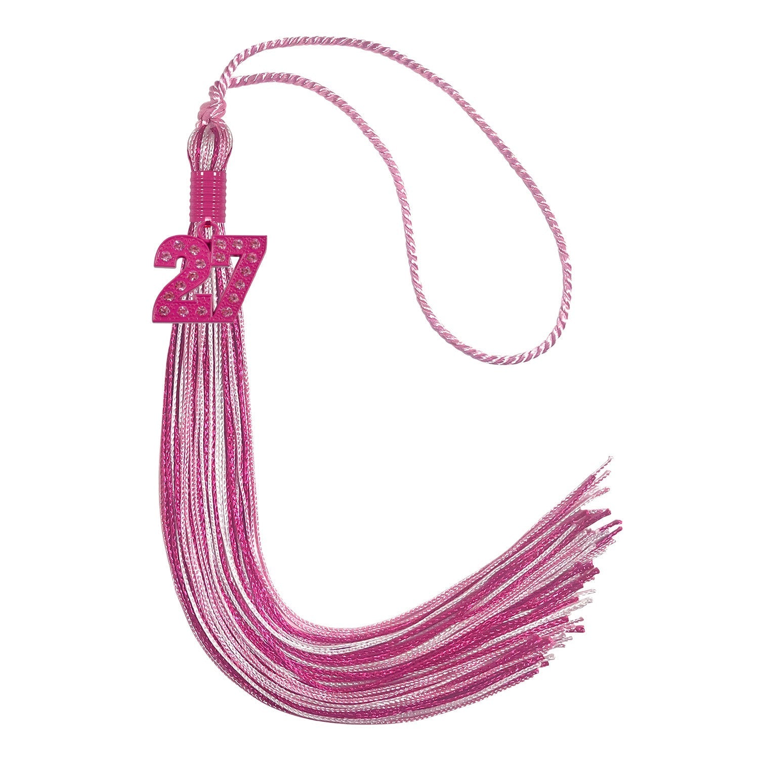 Pink/Hot Pink/White Mixed Color Graduation Tassel with Pink Date Drop by Wholesale Grad Supply