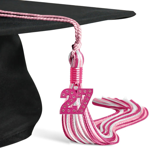Pink/Hot Pink/White Mixed Color Graduation Tassel with Pink Date Drop by Wholesale Grad Supply