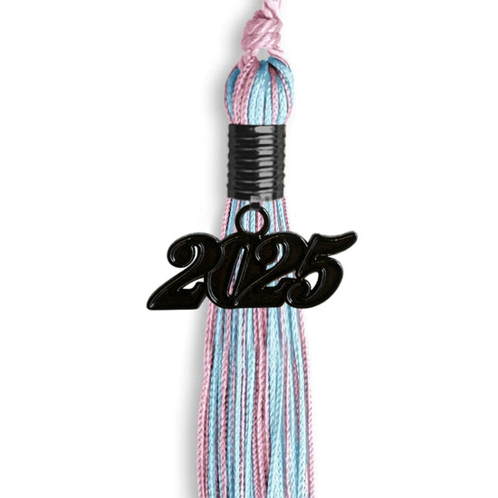 Pink/Light Blue Mixed Color Graduation Tassel with Black Bling Charm by Wholesale Grad Supply