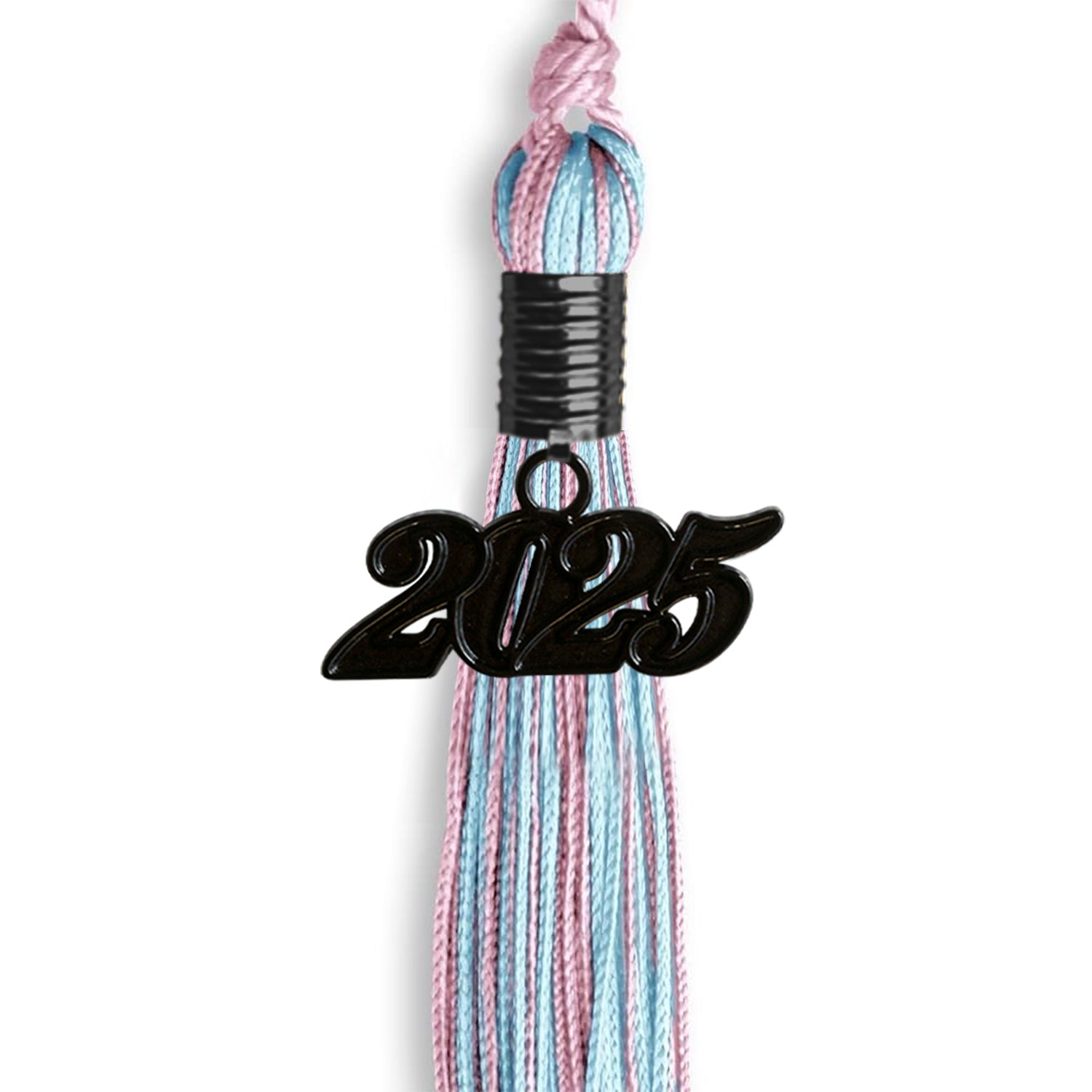 Pink/Light Blue Mixed Color Graduation Tassel with Black Bling Charm by Wholesale Grad Supply
