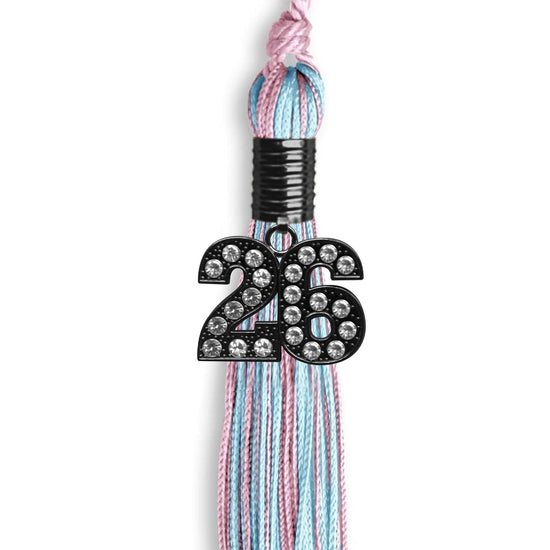 Pink/Light Blue Mixed Color Graduation Tassel with Black Bling Charm by Wholesale Grad Supply