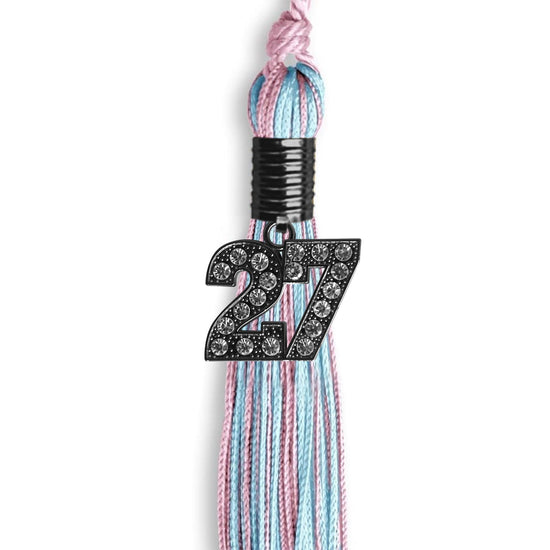 Pink/Light Blue Mixed Color Graduation Tassel with Black Bling Charm by Wholesale Grad Supply