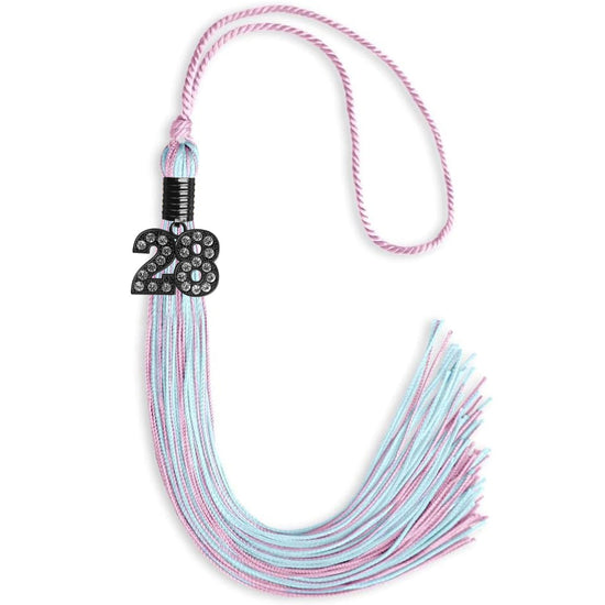 Pink/Light Blue Mixed Color Graduation Tassel with Black Bling Charm by Wholesale Grad Supply