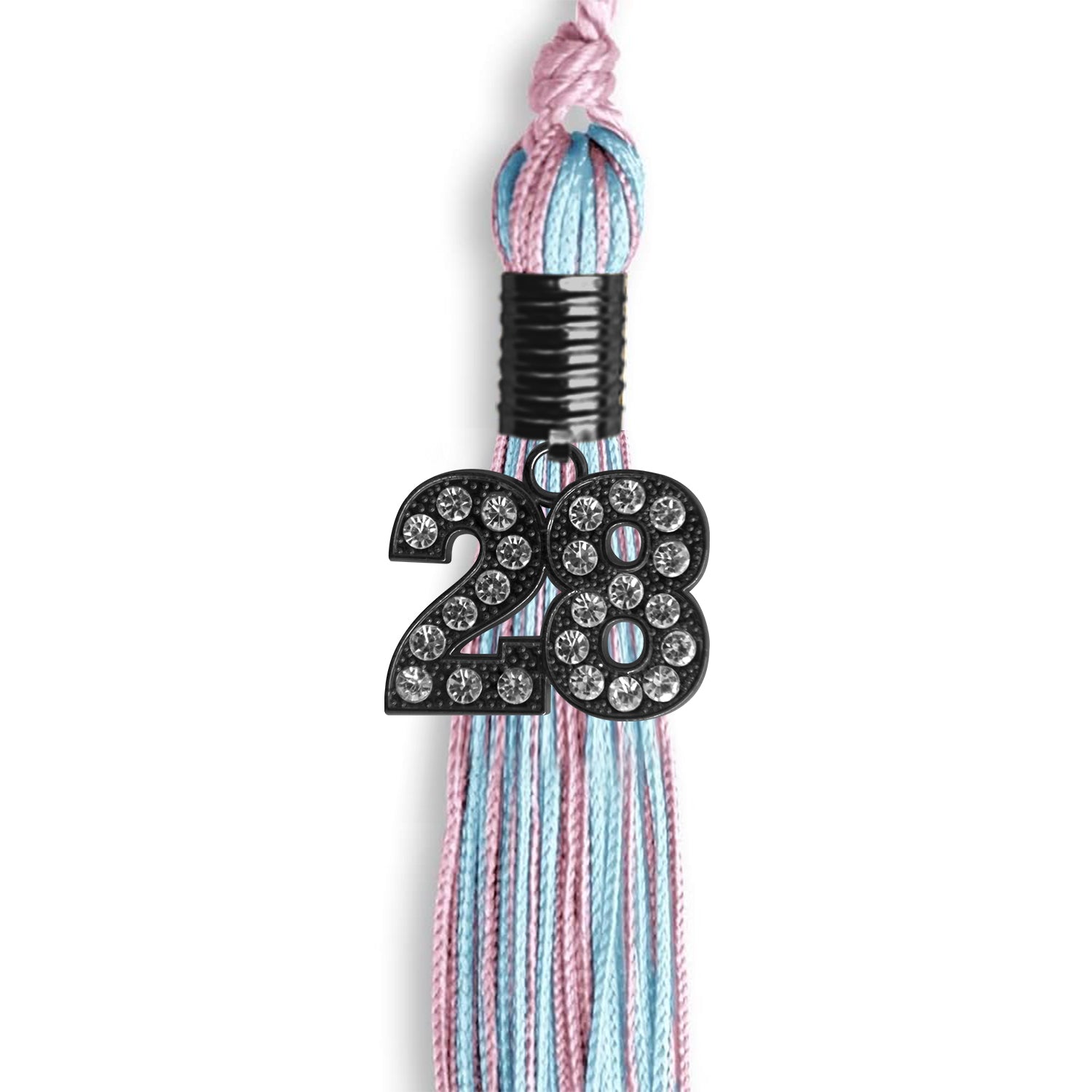 Pink/Light Blue Mixed Color Graduation Tassel with Black Bling Charm by Wholesale Grad Supply