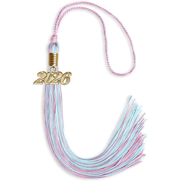 Pink/Light Blue Mixed Color Graduation Tassel with Gold Bling Charm by Wholesale Grad Supply