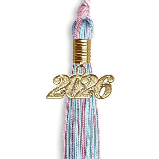 Pink/Light Blue Mixed Color Graduation Tassel with Gold Bling Charm by Wholesale Grad Supply