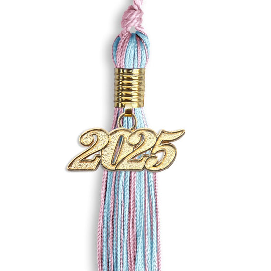 Pink/Light Blue Mixed Color Graduation Tassel with Gold Bling Charm by Wholesale Grad Supply
