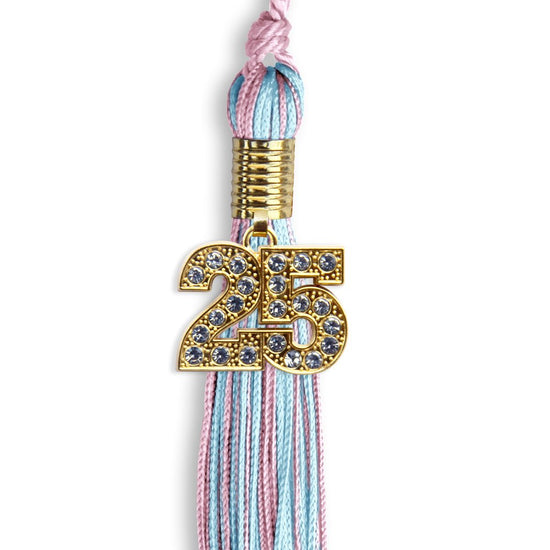 Pink/Light Blue Mixed Color Graduation Tassel with Gold Bling Charm by Wholesale Grad Supply