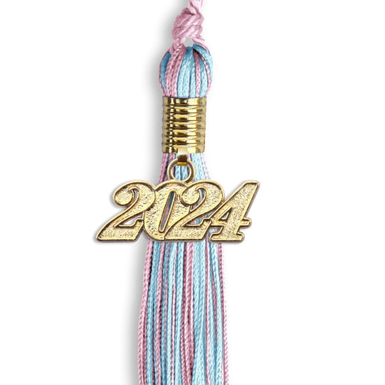 Pink/Light Blue Mixed Color Graduation Tassel with Gold Bling Charm by Wholesale Grad Supply