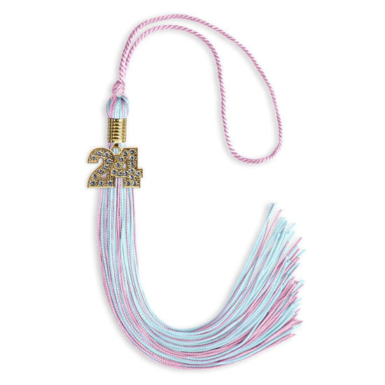 Pink/Light Blue Mixed Color Graduation Tassel with Gold Bling Charm by Wholesale Grad Supply