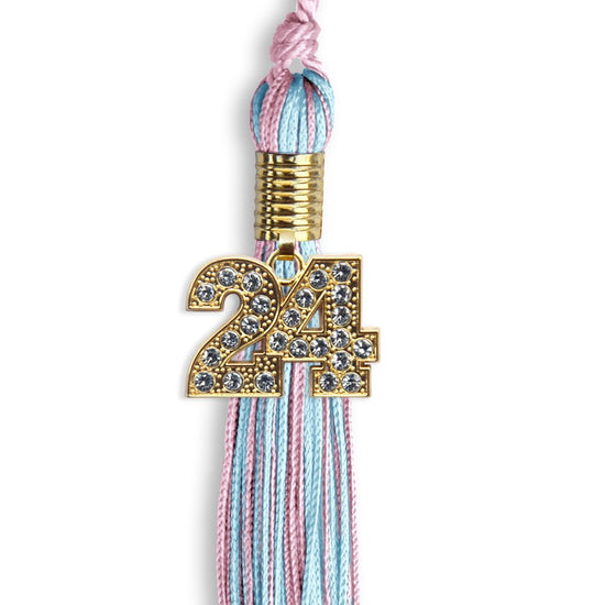 Pink/Light Blue Mixed Color Graduation Tassel with Gold Bling Charm by Wholesale Grad Supply