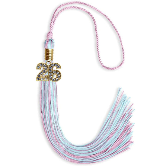 Pink/Light Blue Mixed Color Graduation Tassel with Gold Bling Charm by Wholesale Grad Supply