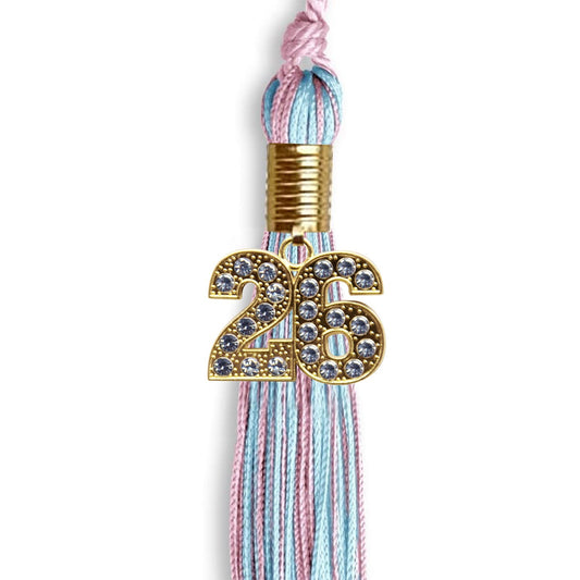 Pink/Light Blue Mixed Color Graduation Tassel with Gold Bling Charm by Wholesale Grad Supply