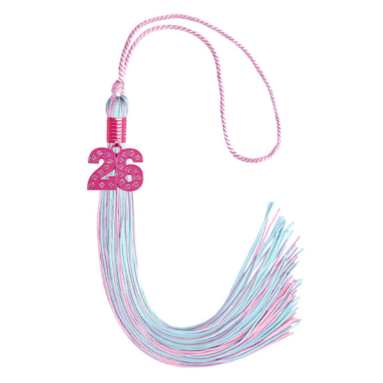 Pink/Light Blue Mixed Color Graduation Tassel with Pink Bling Charm by Wholesale Grad Supply