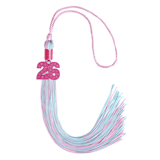 Pink/Light Blue Mixed Color Graduation Tassel with Pink Bling Charm by Wholesale Grad Supply