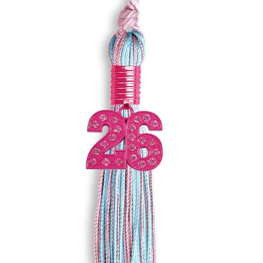 Pink/Light Blue Mixed Color Graduation Tassel with Pink Bling Charm by Wholesale Grad Supply