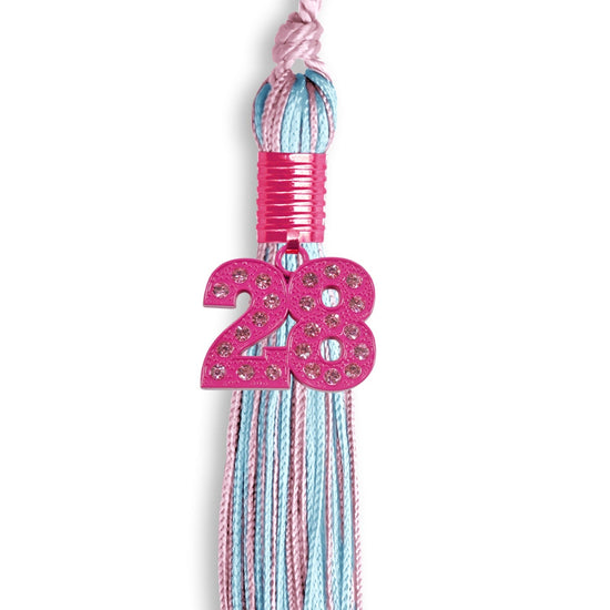 Pink/Light Blue Mixed Color Graduation Tassel with Pink Bling Charm by Wholesale Grad Supply