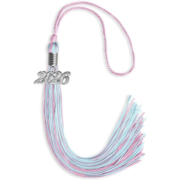 Pink/Light Blue Mixed Color Graduation Tassel with Silver Bling Charm by Wholesale Grad Supply