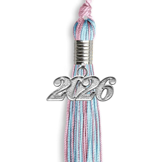 Pink/Light Blue Mixed Color Graduation Tassel with Silver Bling Charm by Wholesale Grad Supply