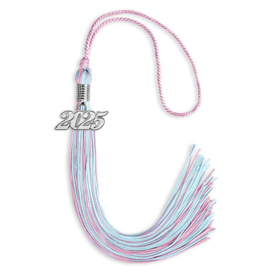 Pink/Light Blue Mixed Color Graduation Tassel with Silver Bling Charm by Wholesale Grad Supply