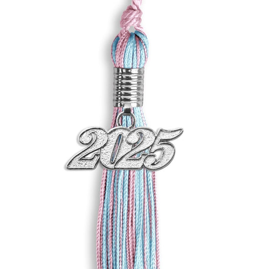 Pink/Light Blue Mixed Color Graduation Tassel with Silver Bling Charm by Wholesale Grad Supply