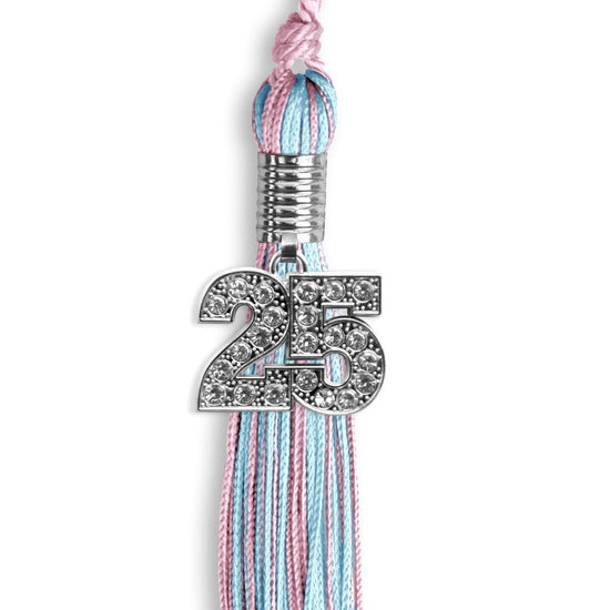 Pink/Light Blue Mixed Color Graduation Tassel with Silver Bling Charm by Wholesale Grad Supply