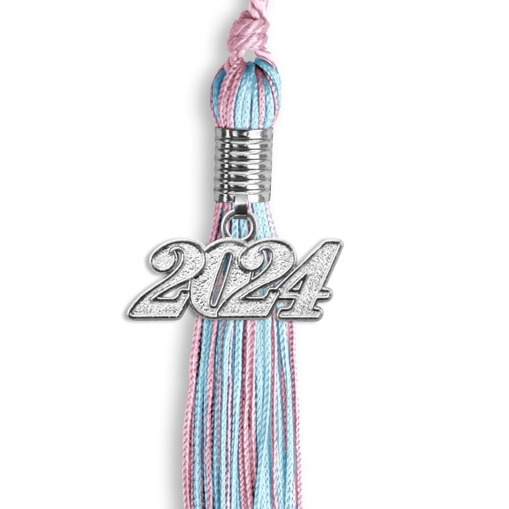 Pink/Light Blue Mixed Color Graduation Tassel with Silver Bling Charm by Wholesale Grad Supply