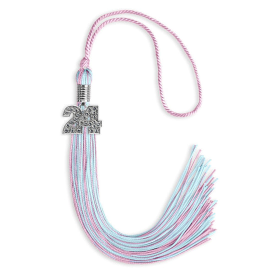 Pink/Light Blue Mixed Color Graduation Tassel with Silver Bling Charm by Wholesale Grad Supply