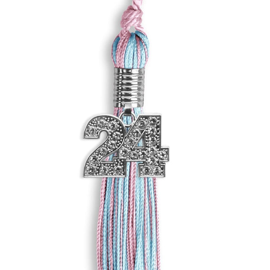Pink/Light Blue Mixed Color Graduation Tassel with Silver Bling Charm by Wholesale Grad Supply