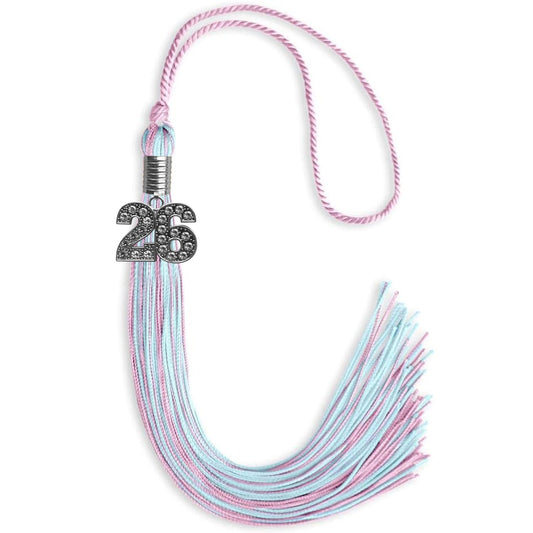 Pink/Light Blue Mixed Color Graduation Tassel with Silver Bling Charm by Wholesale Grad Supply