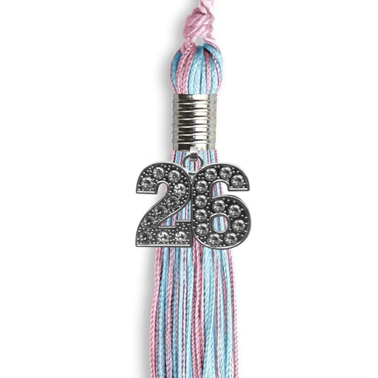 Pink/Light Blue Mixed Color Graduation Tassel with Silver Bling Charm by Wholesale Grad Supply