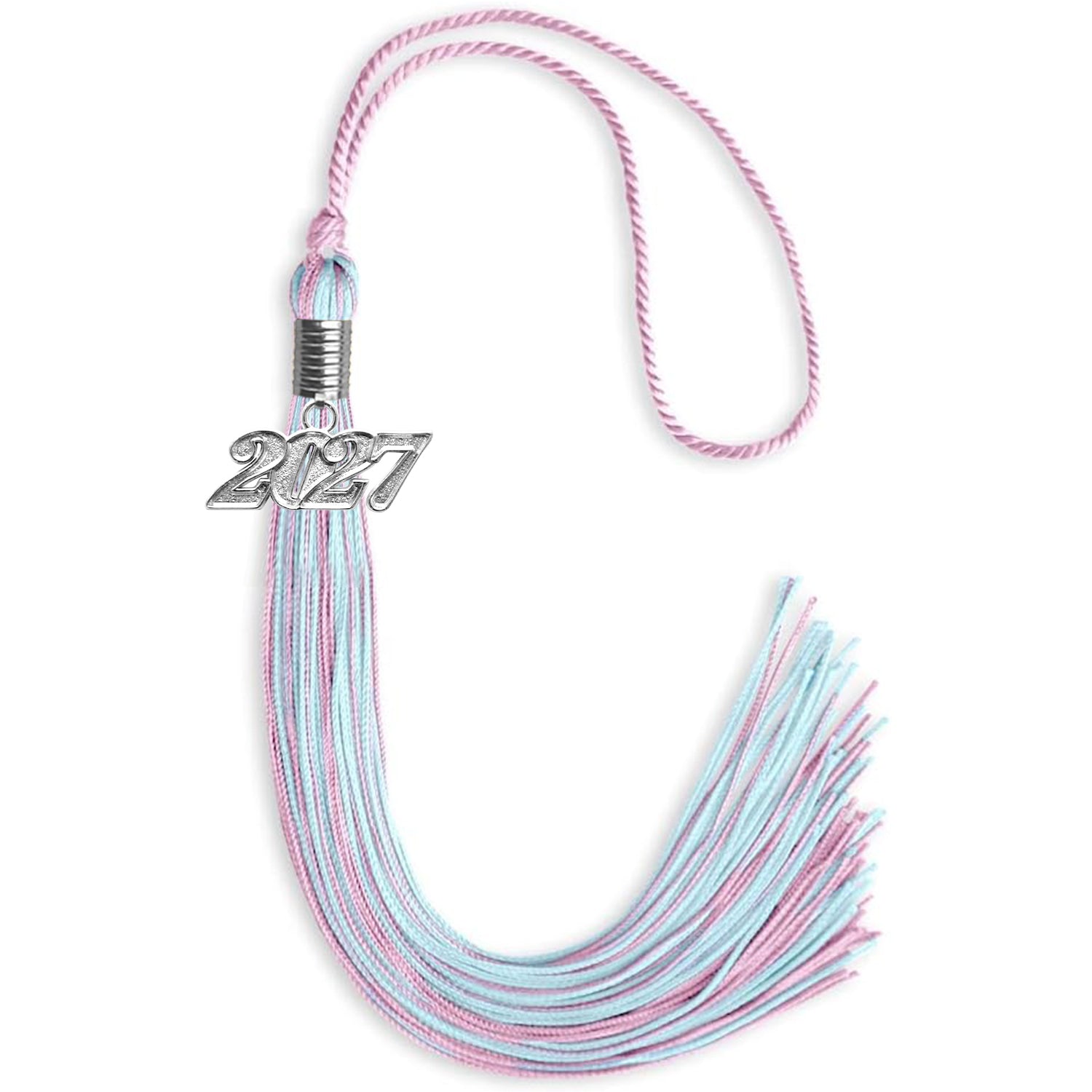 Pink/Light Blue Mixed Color Graduation Tassel with Silver Bling Charm by Wholesale Grad Supply