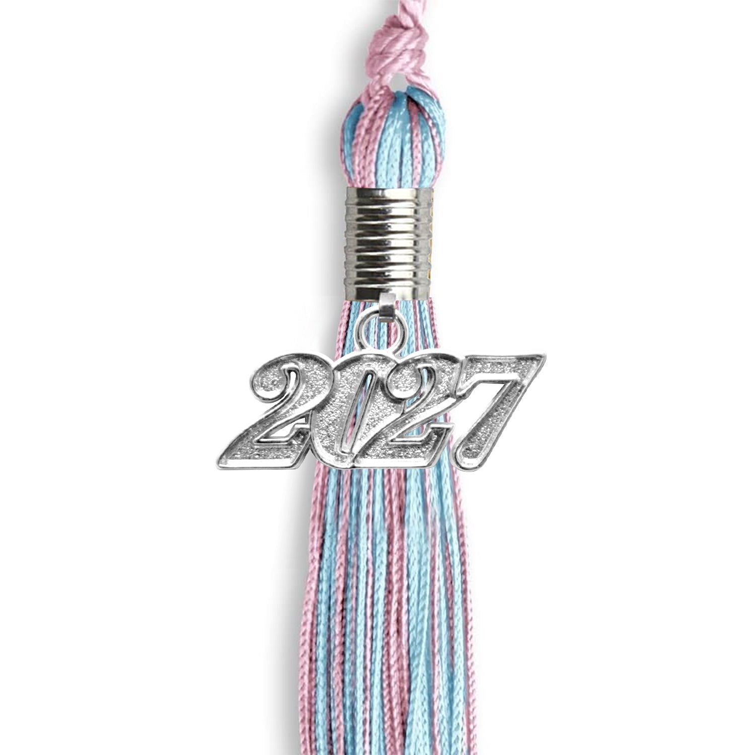 Pink/Light Blue Mixed Color Graduation Tassel with Silver Bling Charm by Wholesale Grad Supply