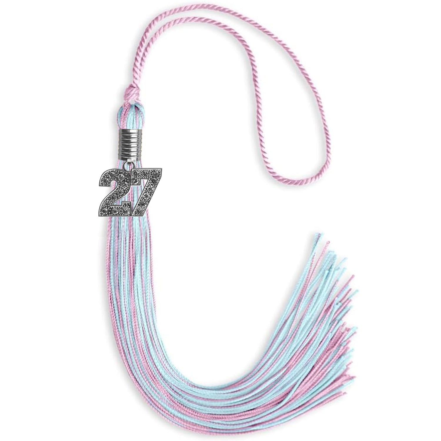 Pink/Light Blue Mixed Color Graduation Tassel with Silver Bling Charm by Wholesale Grad Supply