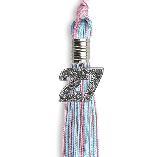 Pink/Light Blue Mixed Color Graduation Tassel with Silver Bling Charm by Wholesale Grad Supply