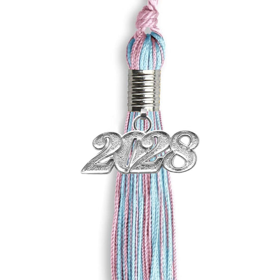 Pink/Light Blue Mixed Color Graduation Tassel with Silver Bling Charm by Wholesale Grad Supply