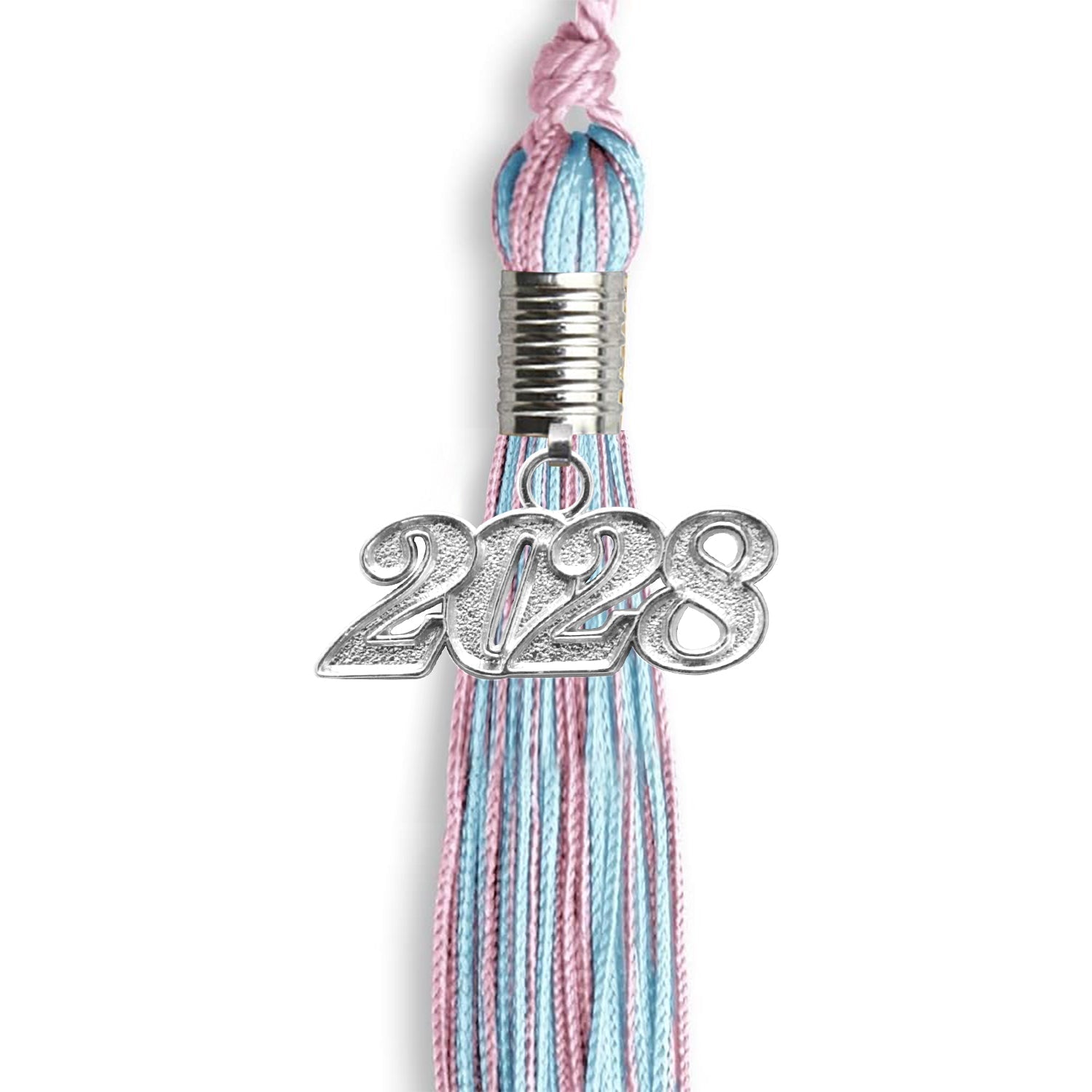 Pink/Light Blue Mixed Color Graduation Tassel with Silver Bling Charm by Wholesale Grad Supply