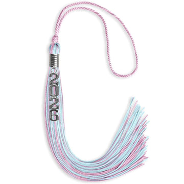 Pink/Light Blue Mixed Color Graduation Tassel with Stacked Silver Date Drop by Wholesale Grad Supply