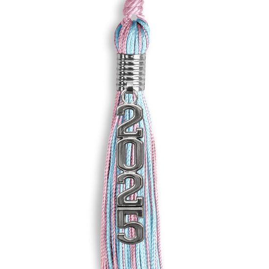 Pink/Light Blue Mixed Color Graduation Tassel with Stacked Silver Date Drop by Wholesale Grad Supply